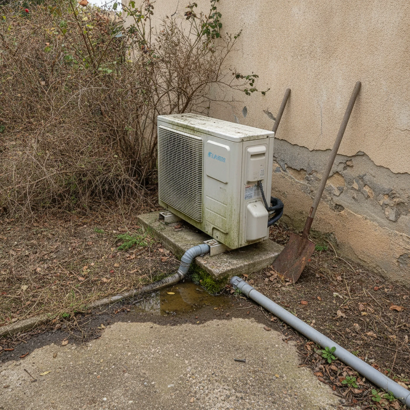 Avant dépannage, fuite de condensats sur climatiseur à Manduel