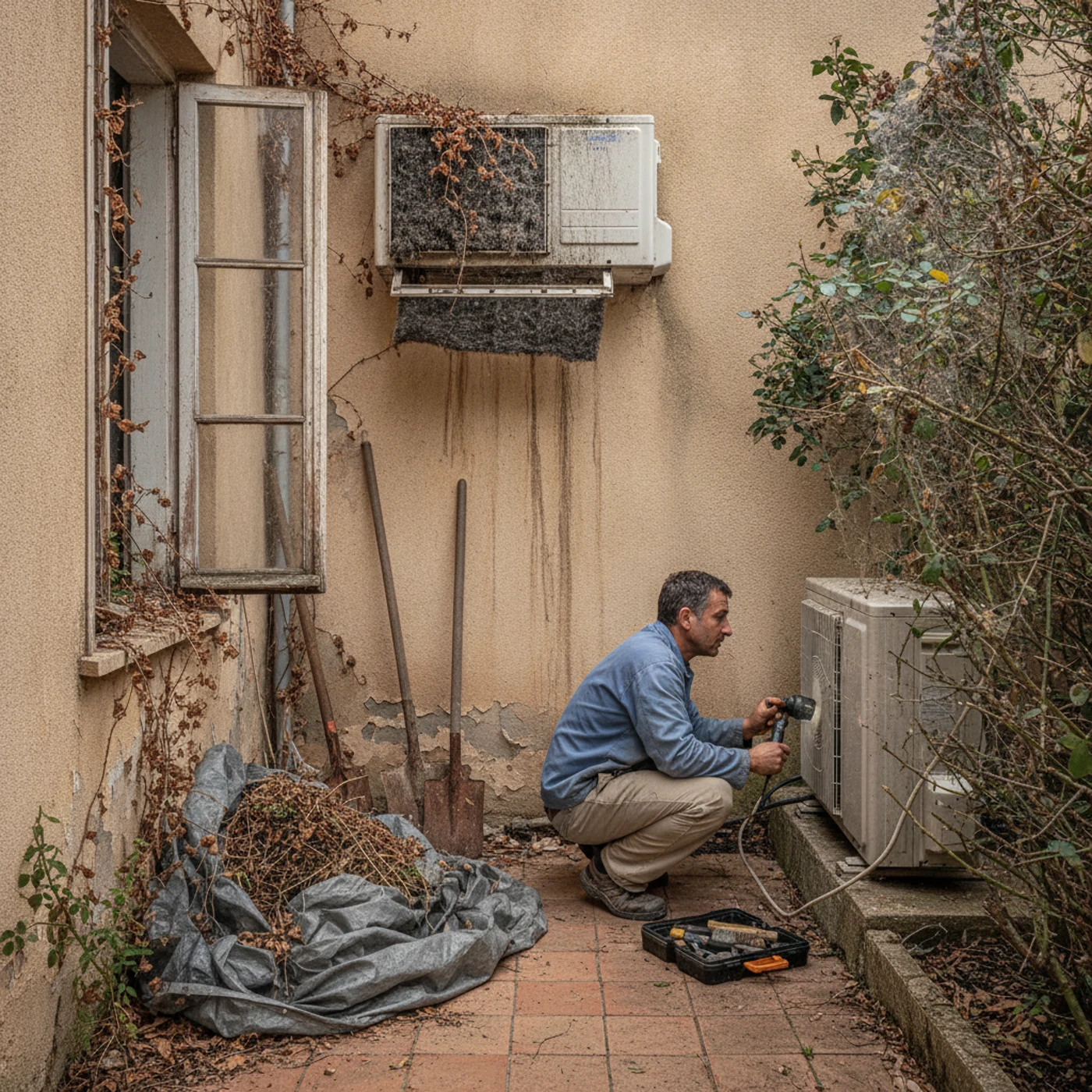 Avant entretien, filtres encrassés sur climatisation à Manduel